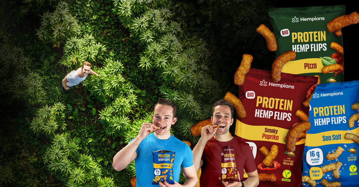 Die Hempions-Gründer essen Protein Hemp Flips