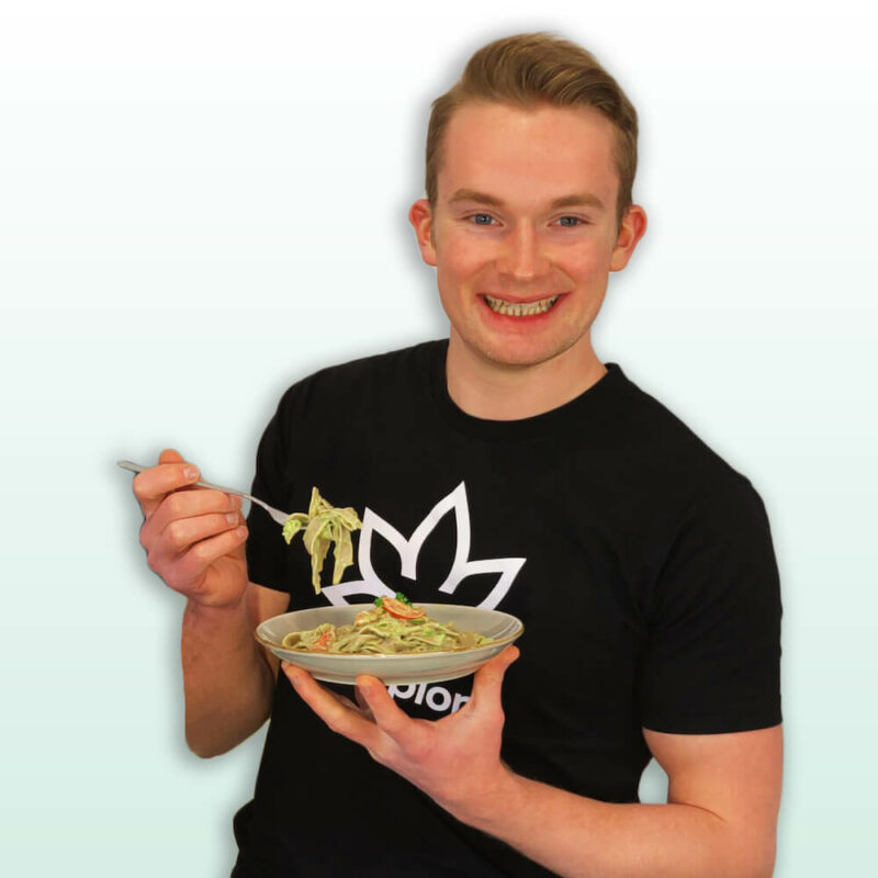 Florian eating hemp noodles