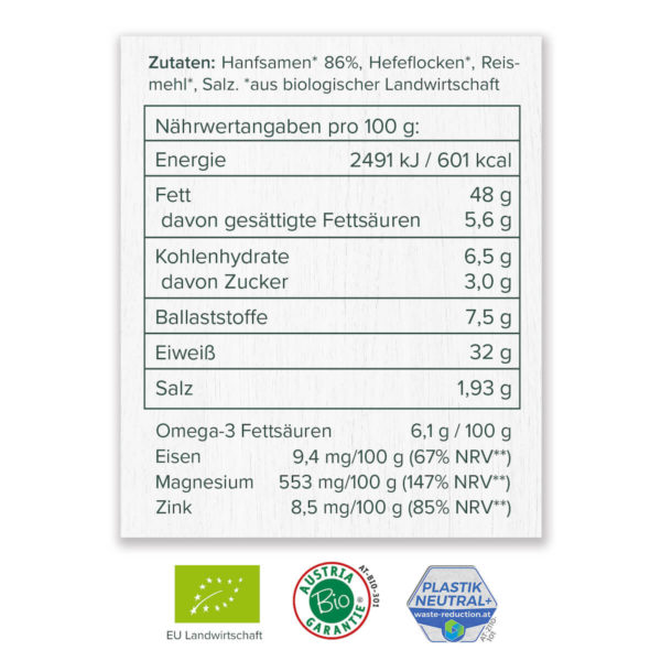 Hemp Hamesan nutritional values Ingredients Seal 1